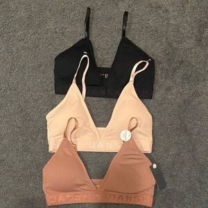 Danskin Women's Ribbed Bralette Trio - Black, Cream, Rose Size Large